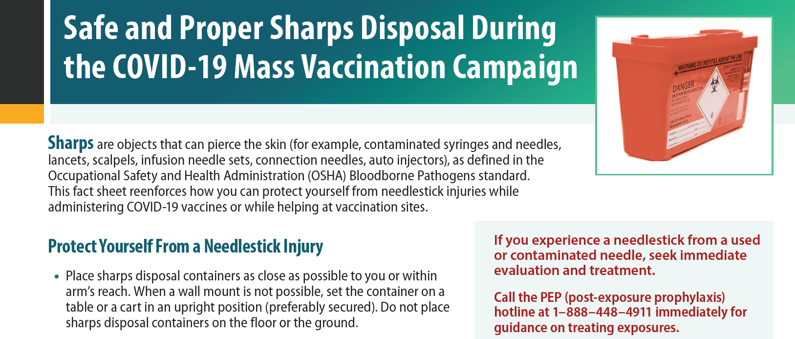 CDC Guide to Safe and Proper Sharps Disposal During Covid-19 Mass Vaccination Campaign