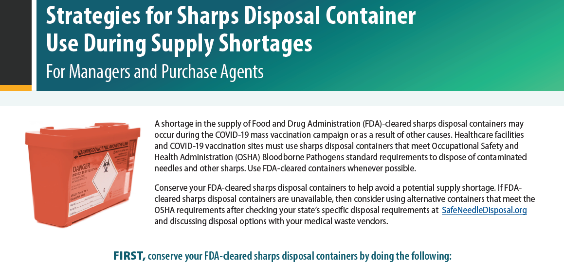 CDC Strategies for Sharps Disposal Container Use During Supply Shortages