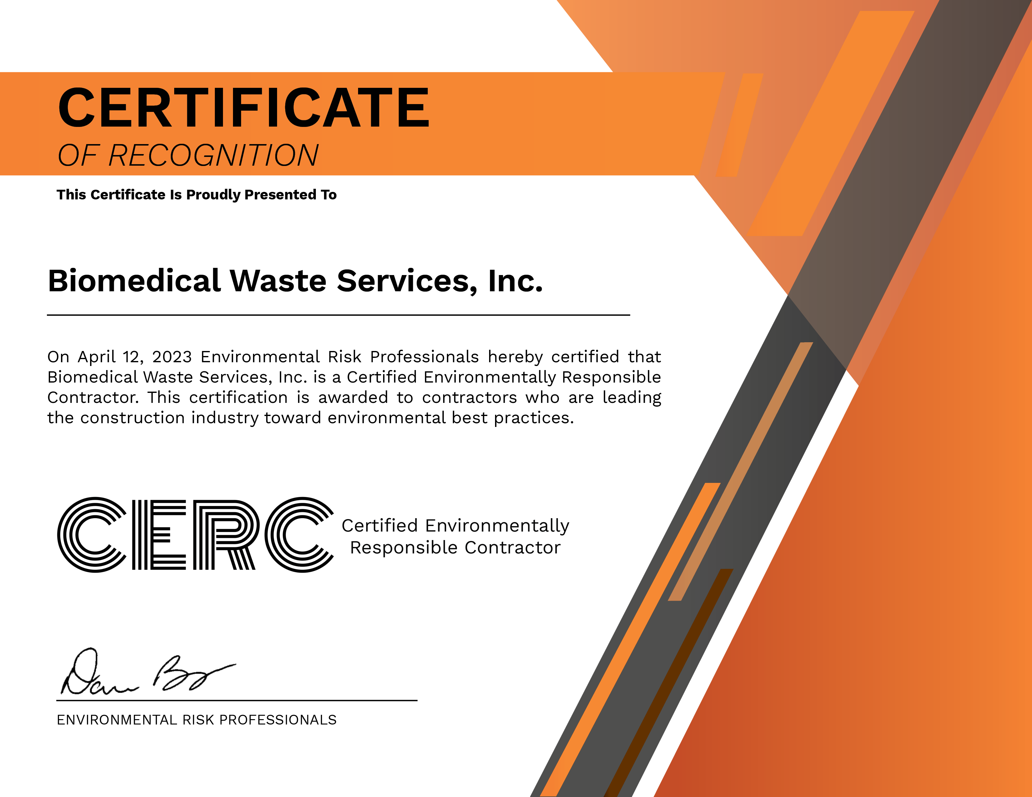 BWS CERC Certificate