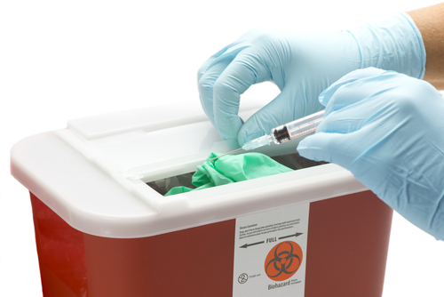 A sharps container